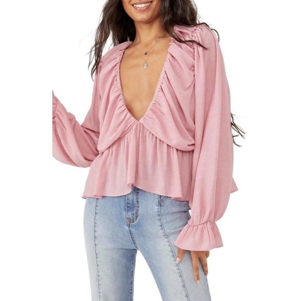 Free People Daia Top Dusty Pink Blouse Size XS Romantic‎ Boho Peplum